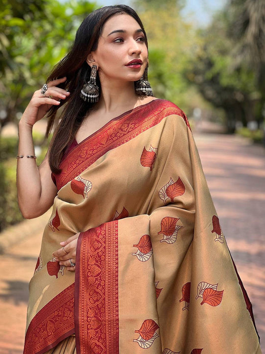 Pine Kanjivaram Tissue Saree With Gold Zari Weaving by My Store