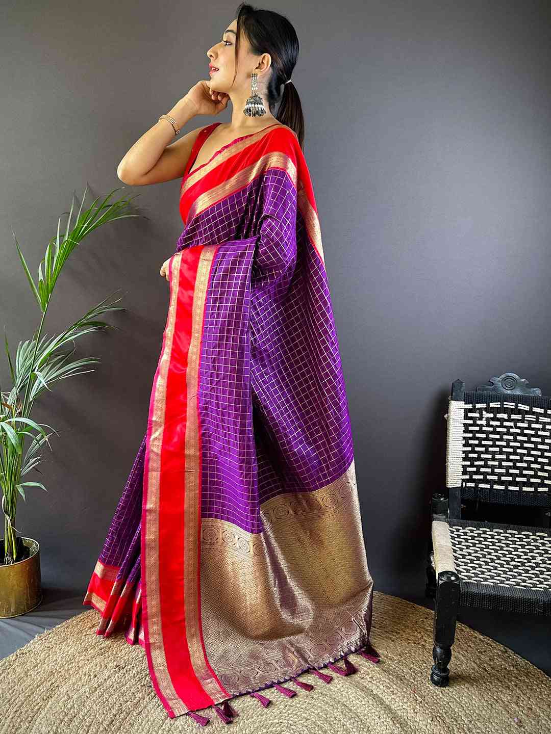 Purple Colour Silk Woven Kanchi Banarasi Saree by My Store