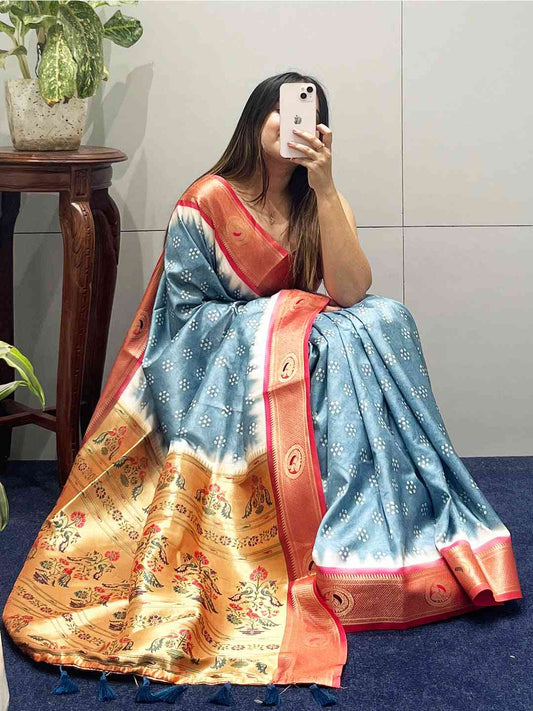 Exclusive Paithani Minakari Pallu With Bandhej Print Saree by My Store