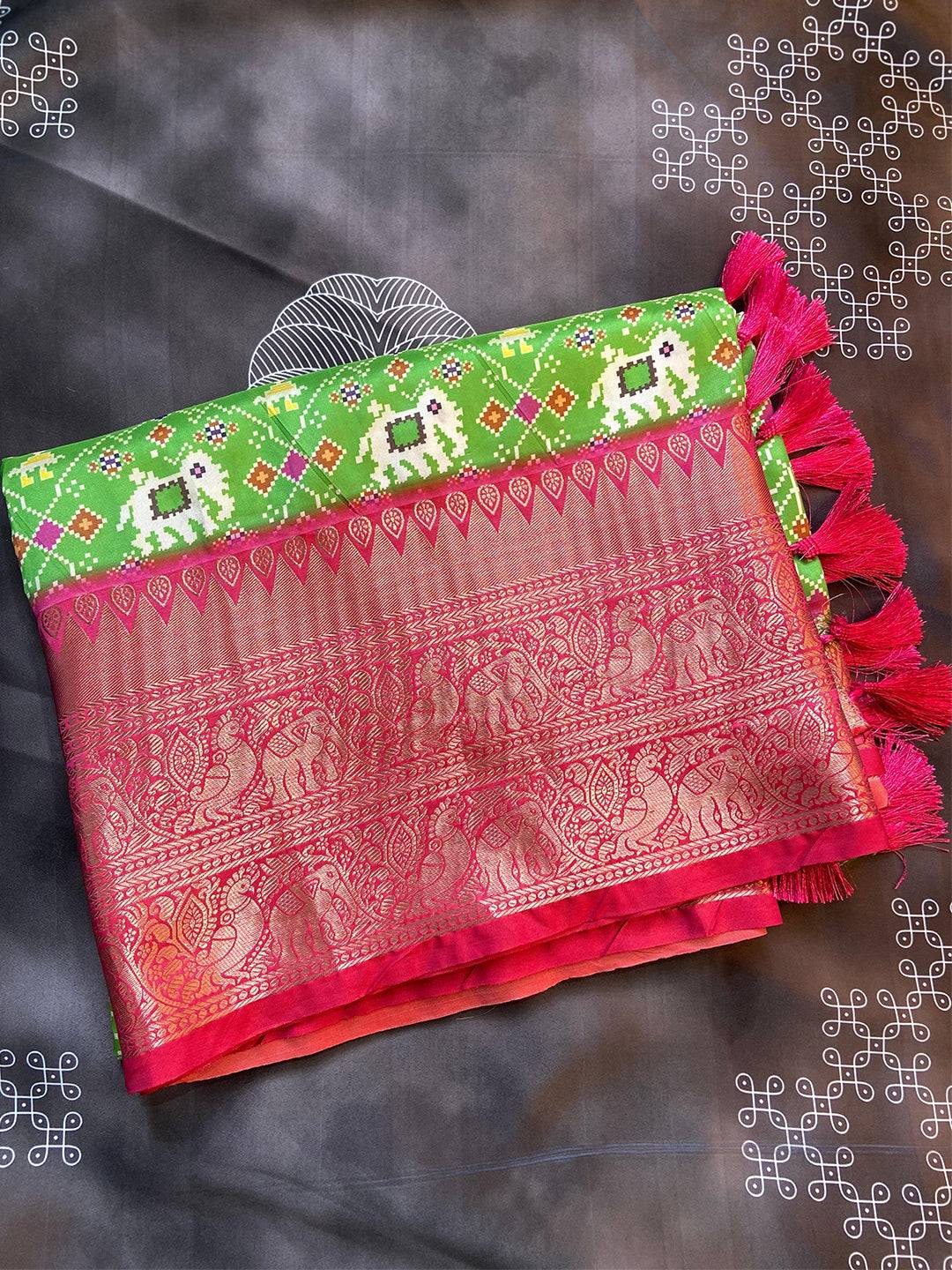 Green Patola Digital Print Saree