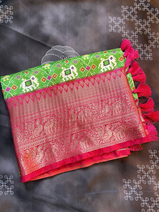 Green Patola Digital Print Saree by My Store
