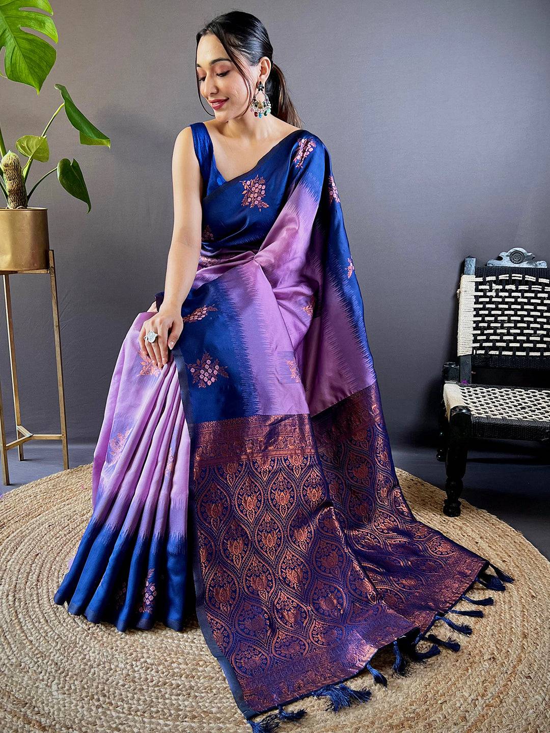 Violet Sami Banarasi Tussar Silk Saree