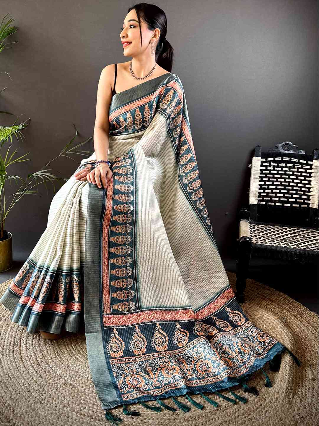 Radiant Rama Soft Silk Digital Print Saree by My Store