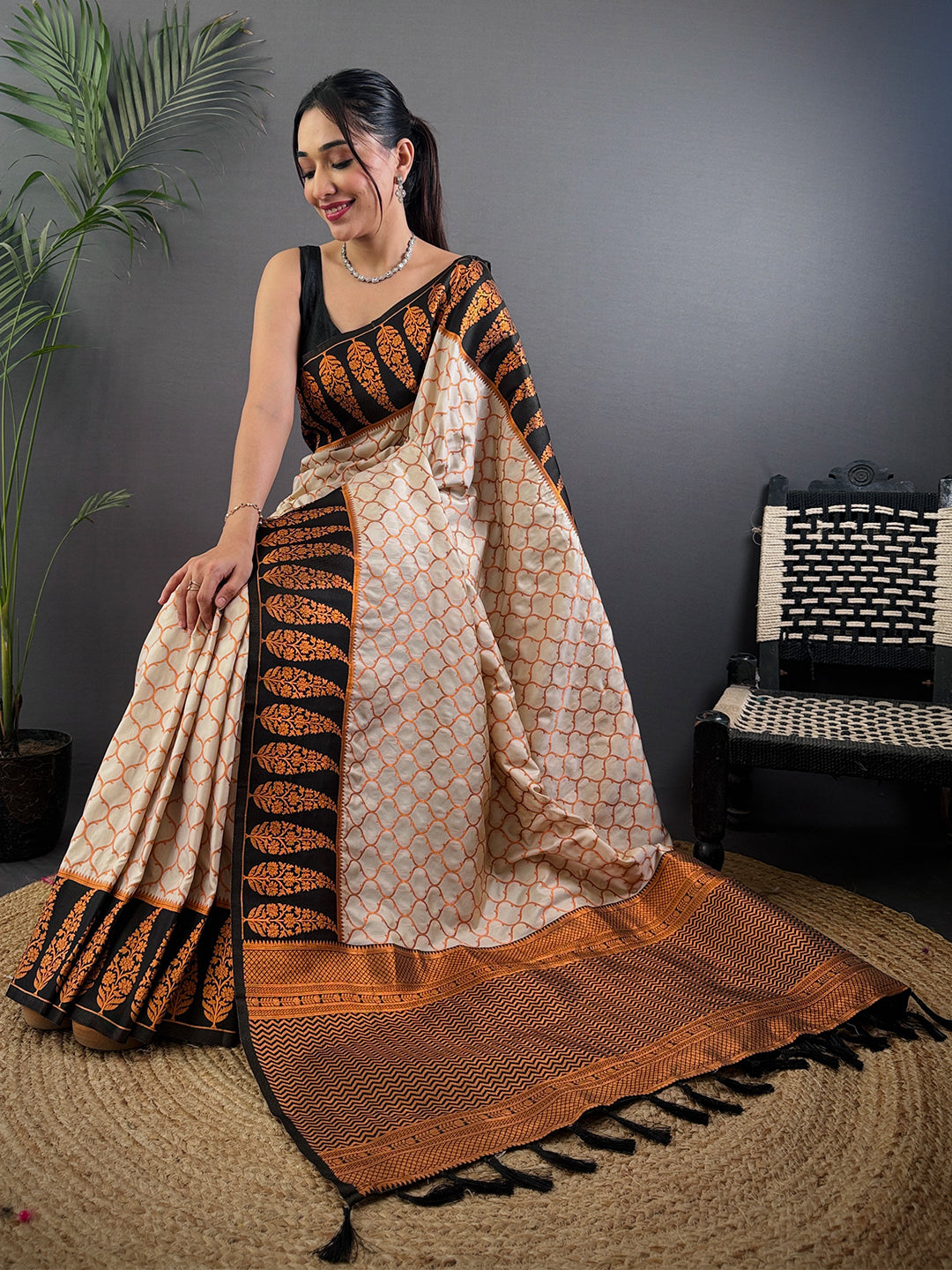 White Soft Banarasi Katan Silk Saree