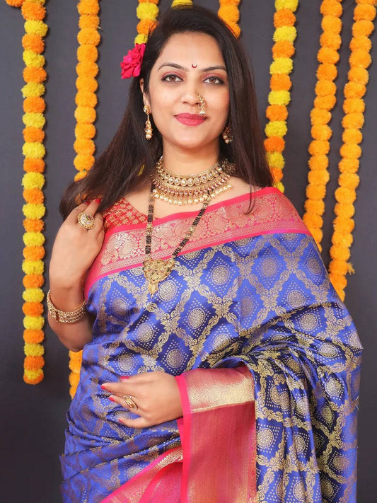 Royal Blue Banarasi Brocade Saree by My Store