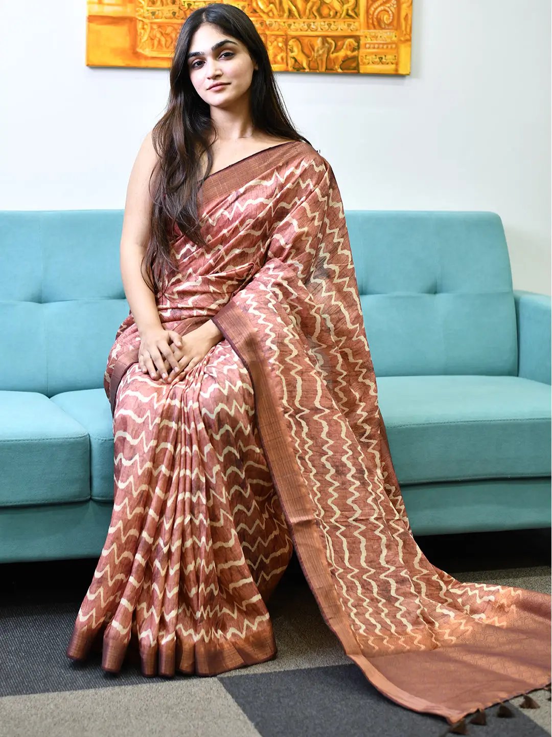 Beautiful Pure Tussar Ghicha Silk Digital Print Saree