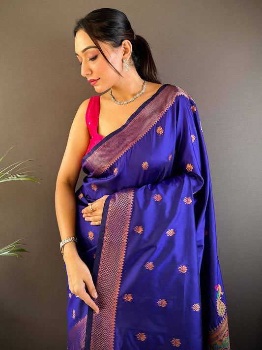 Copper Allure Soft Silk Purple Saree by My Store