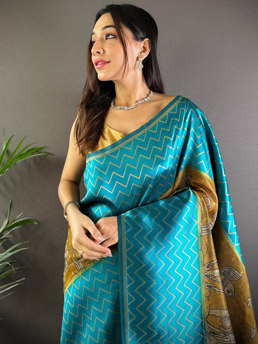Rama Heritage Weave Kalamkari Soft Silk Saree by My Store