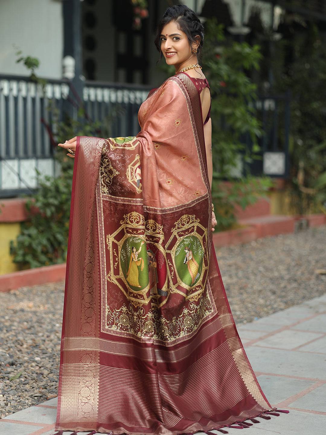 Pure Viscose Dola Silk Saree With Zari Weaving Pallu In Peach Colour - Luxe by My Store