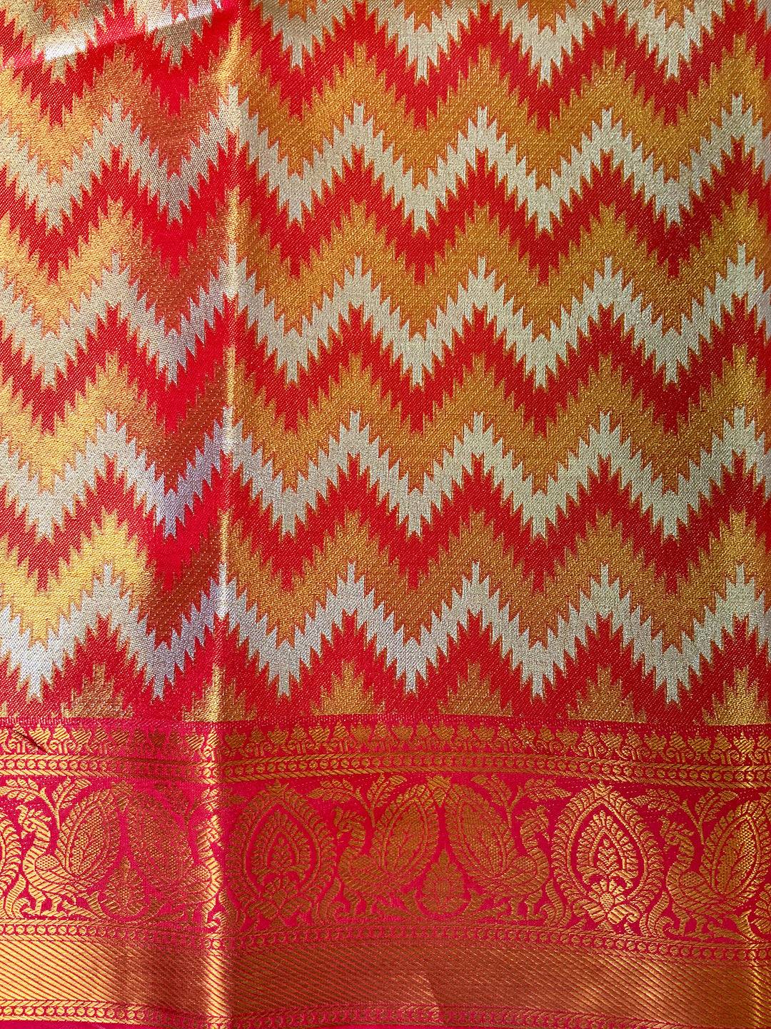 Vibrant Red Zigzag Chevron Saree by My Store