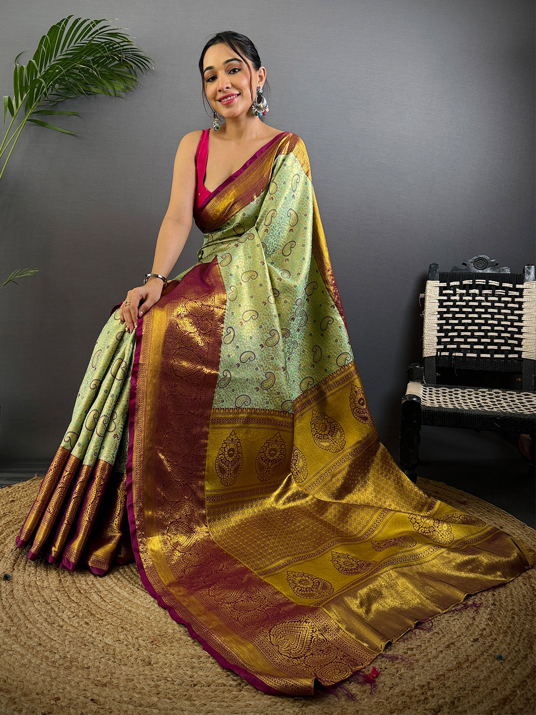 Light Green Dharmavaram Silk Saree by My Store
