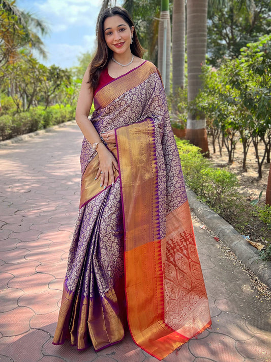 Wine Colour One Gram Gold Tissue Saree With Jacquard Woven Work