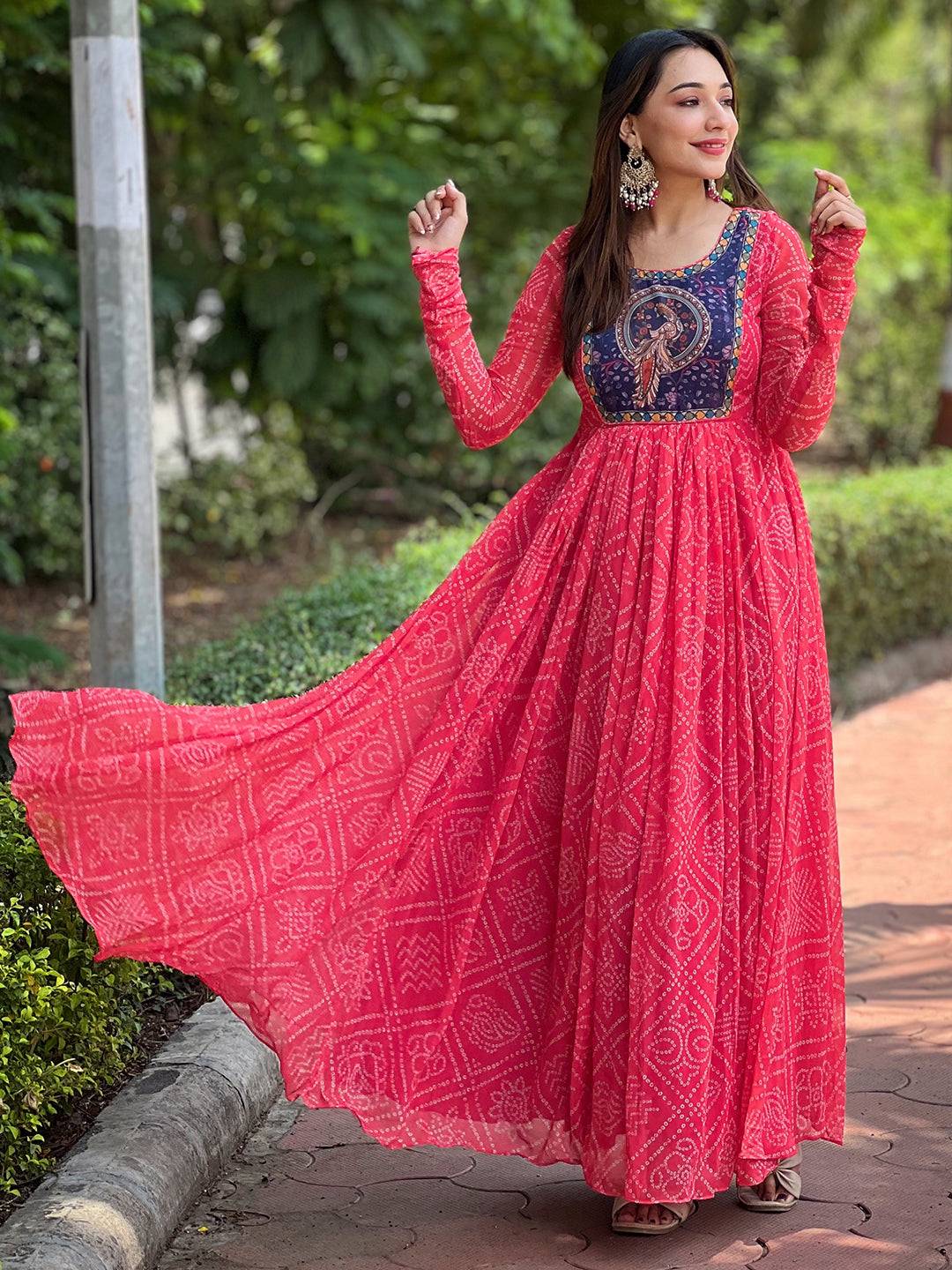 Cherry Red Bandhej Print Dress by My Store