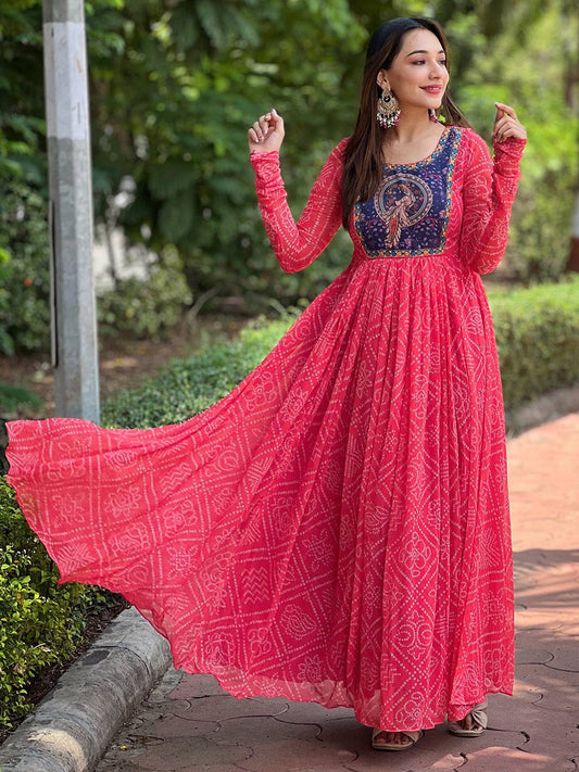 Cherry Red Bandhej Print Dress by My Store