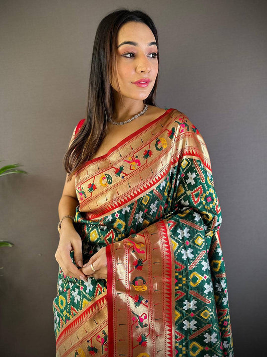 Green Patola Silk Zari Weaving Saree by My Store