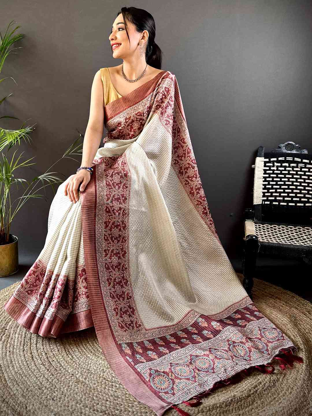 Maroon Soft Silk Floral Digital Saree by My Store