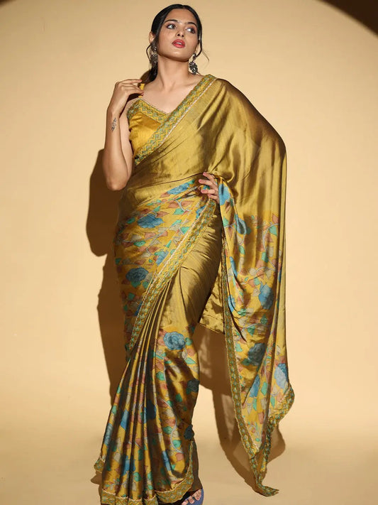 Soft Georgette Green Colour Party Wear Designer Saree by My Store
