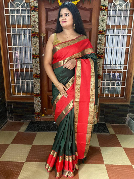 Green Elegance Kanchi Zari Silk Saree by My Store