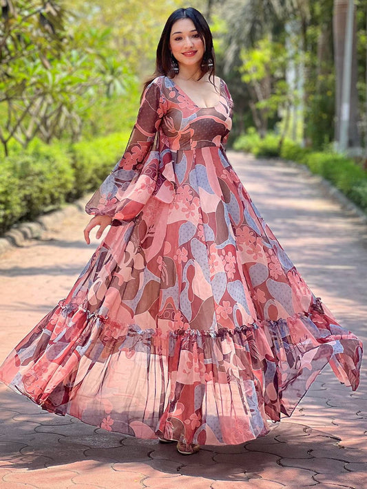 Coffee Brown Abstract Print Dress by My Store