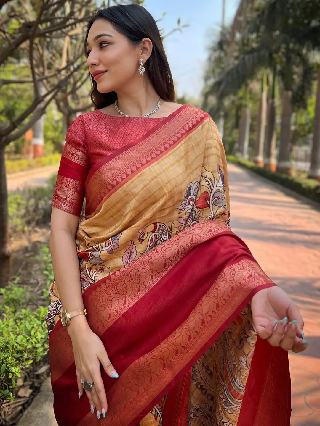 Mustard Double Border Chex Weaving Saree by My Store