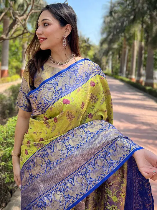 Blue Colour Banarasi One Grm Tissue Silk Festive Wear Saree
