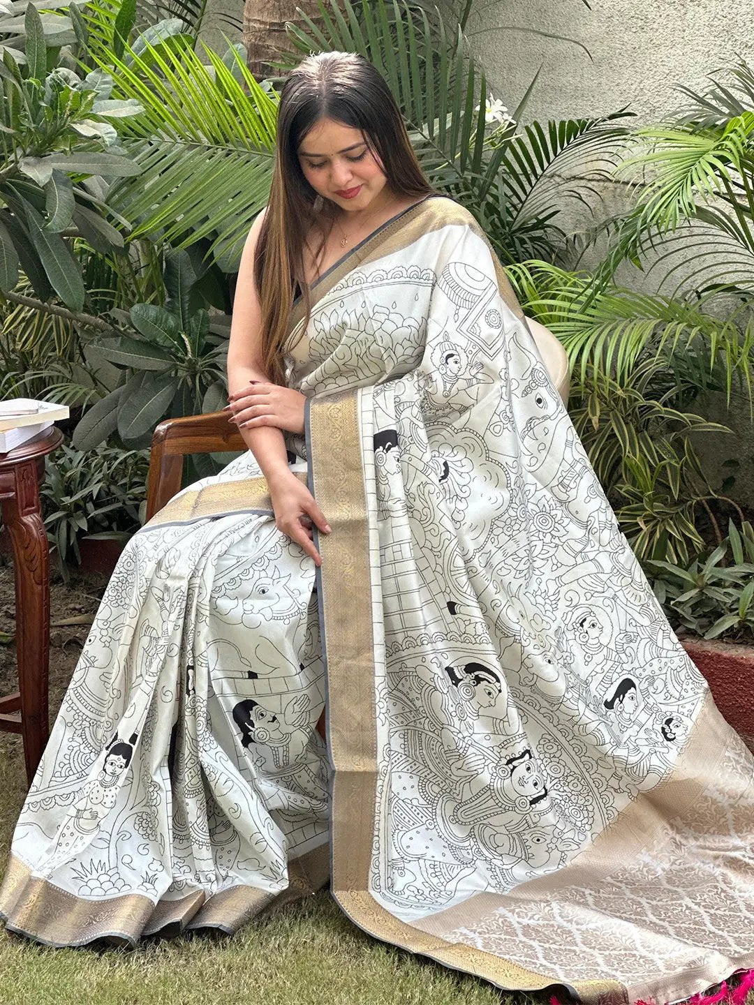 Stunning Kalamkari and Block Print Work Saree