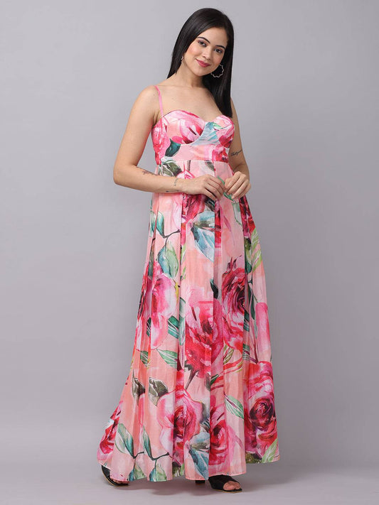 Rose Mist Chiffon Printed Dress by My Store