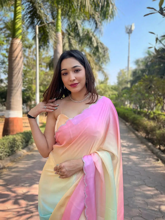 Multi Satin Georgette Saree by My Store