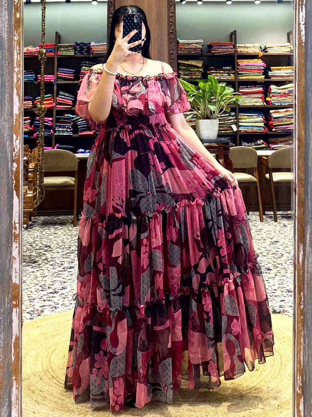 Brown Georgette Abstract Dress by My Store