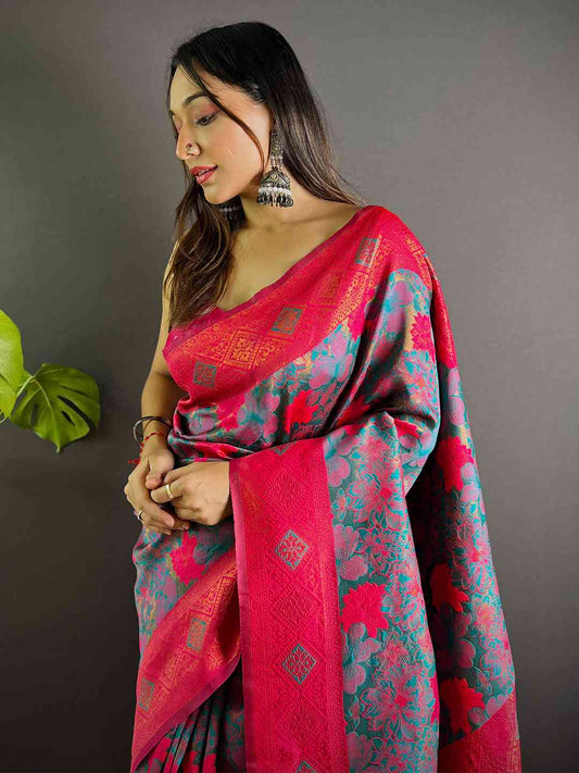 Rama Soft Silk Butta Weaving Saree by My Store