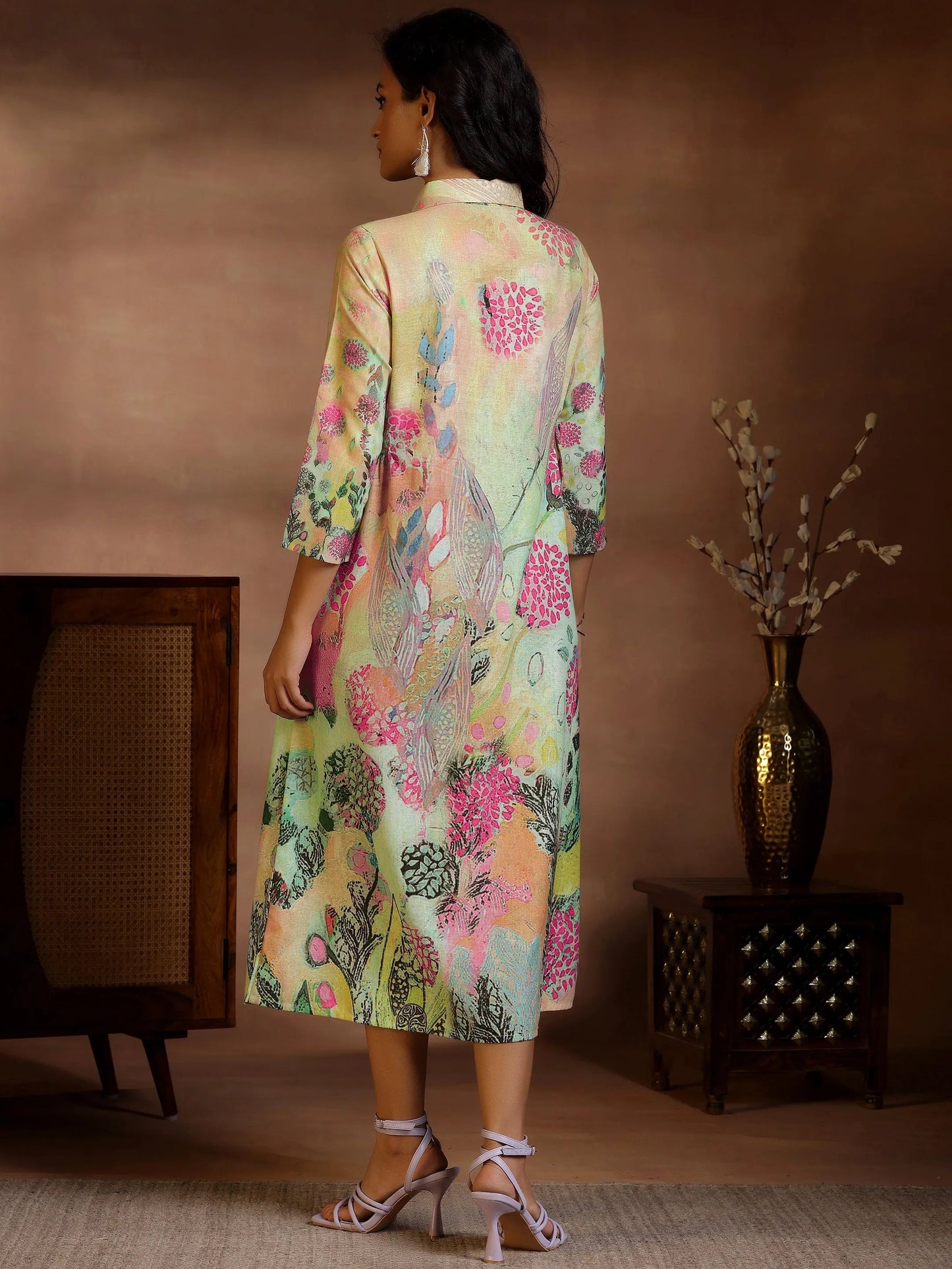 Multi Printed Cotton Blend Shirt Dress