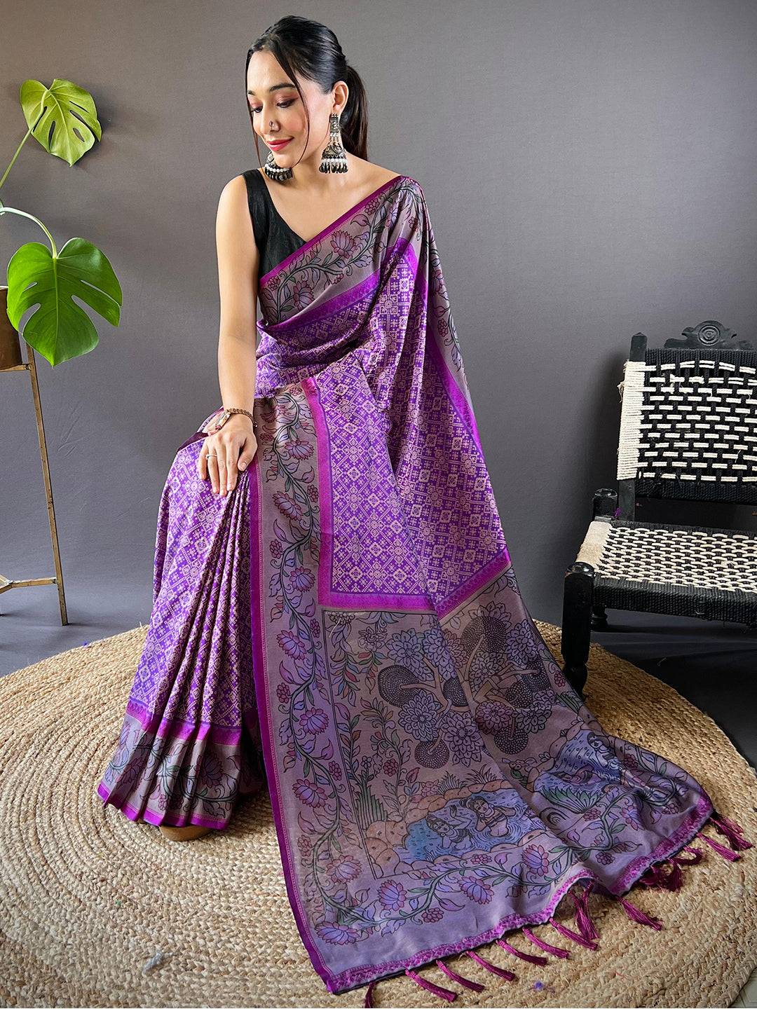 Orchid Patola And Kalamkari Fusion Saree by My Store