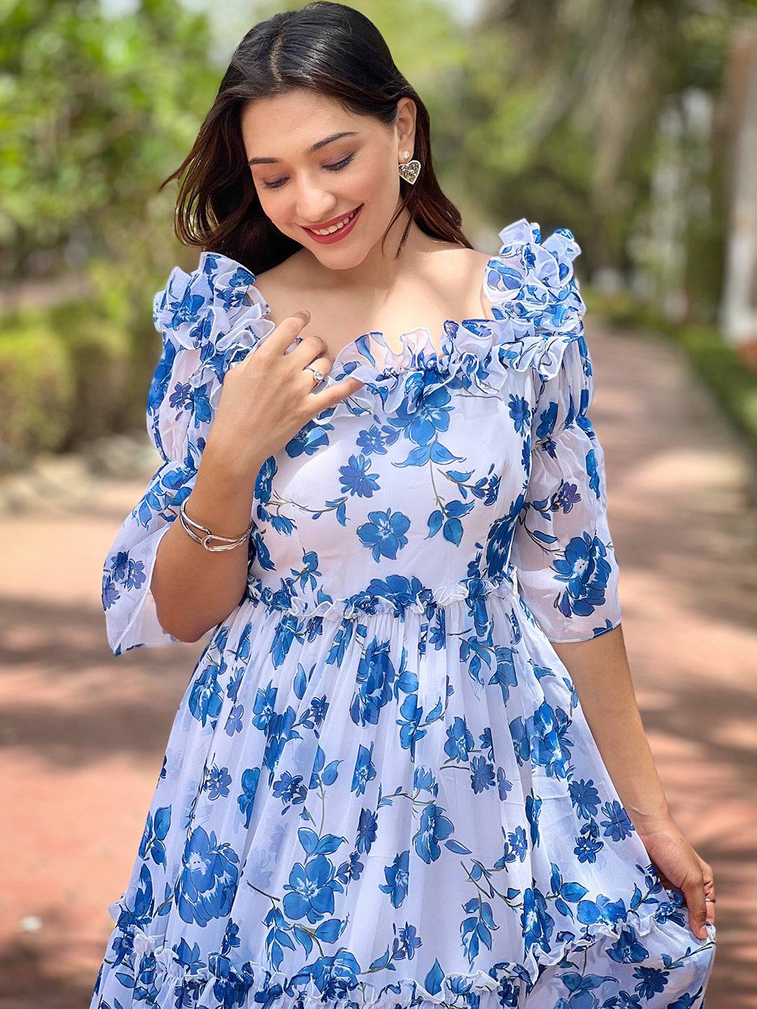 White Jasmin Floral Printed Dress