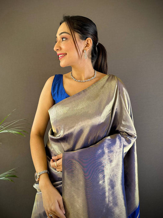 Silver Elegance Kanjivaram Saree by My Store