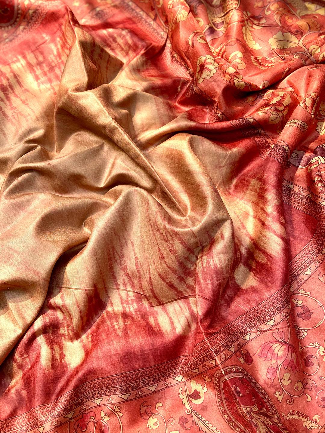 Maroon Colour Tussar Silk Saree With Batik and Kalamkari Print Border by My Store