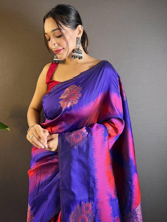 Rose Red Tussar Silk Ikkat Weaving Saree by My Store