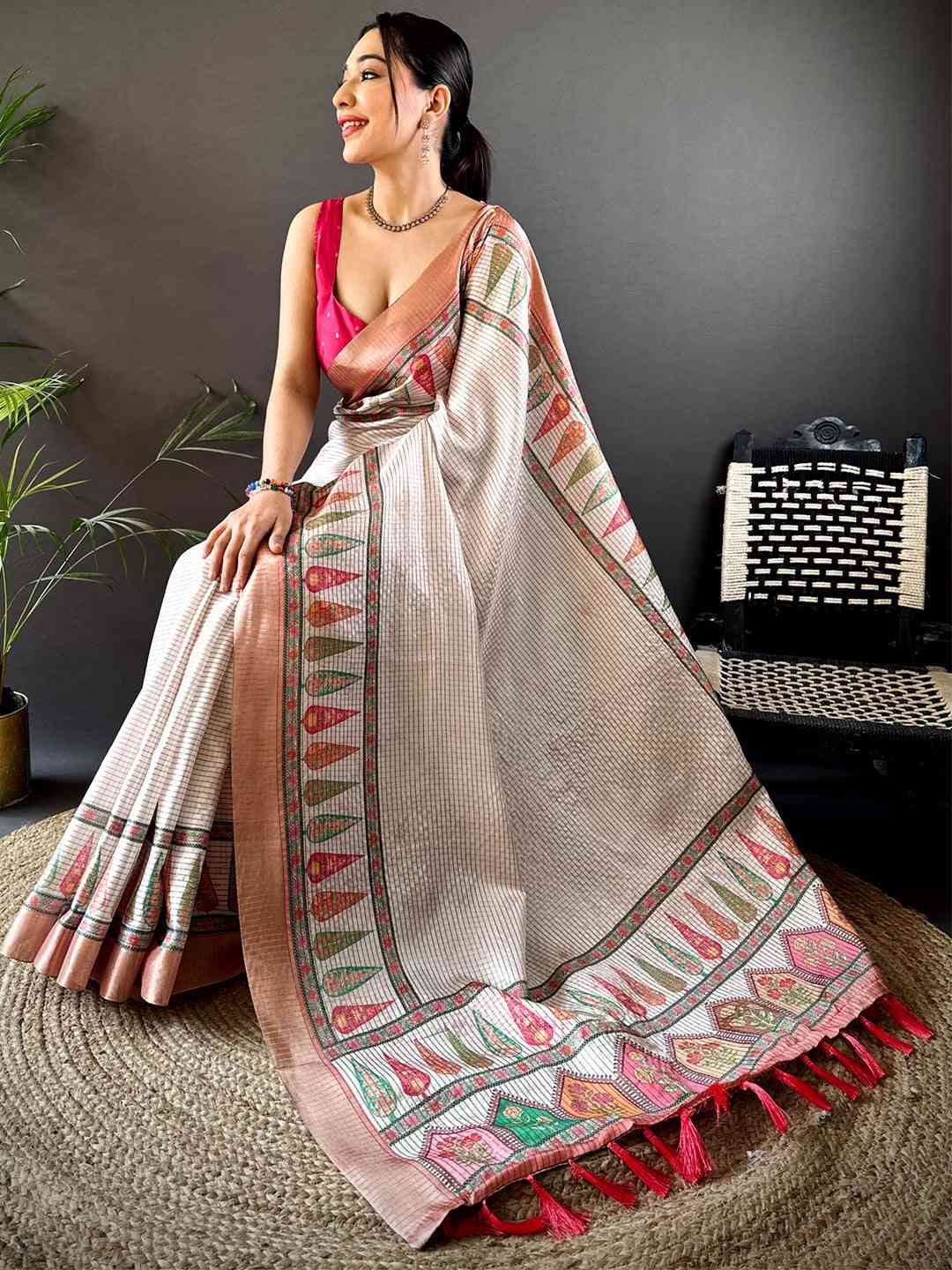 Radiant Coral Soft Silk Digital Print Saree by My Store