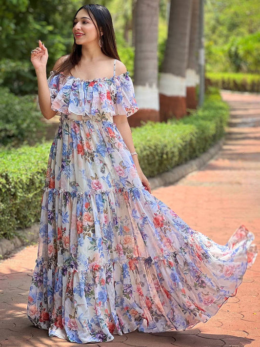Creamy Off-White Forest Maxi Dress by My Store
