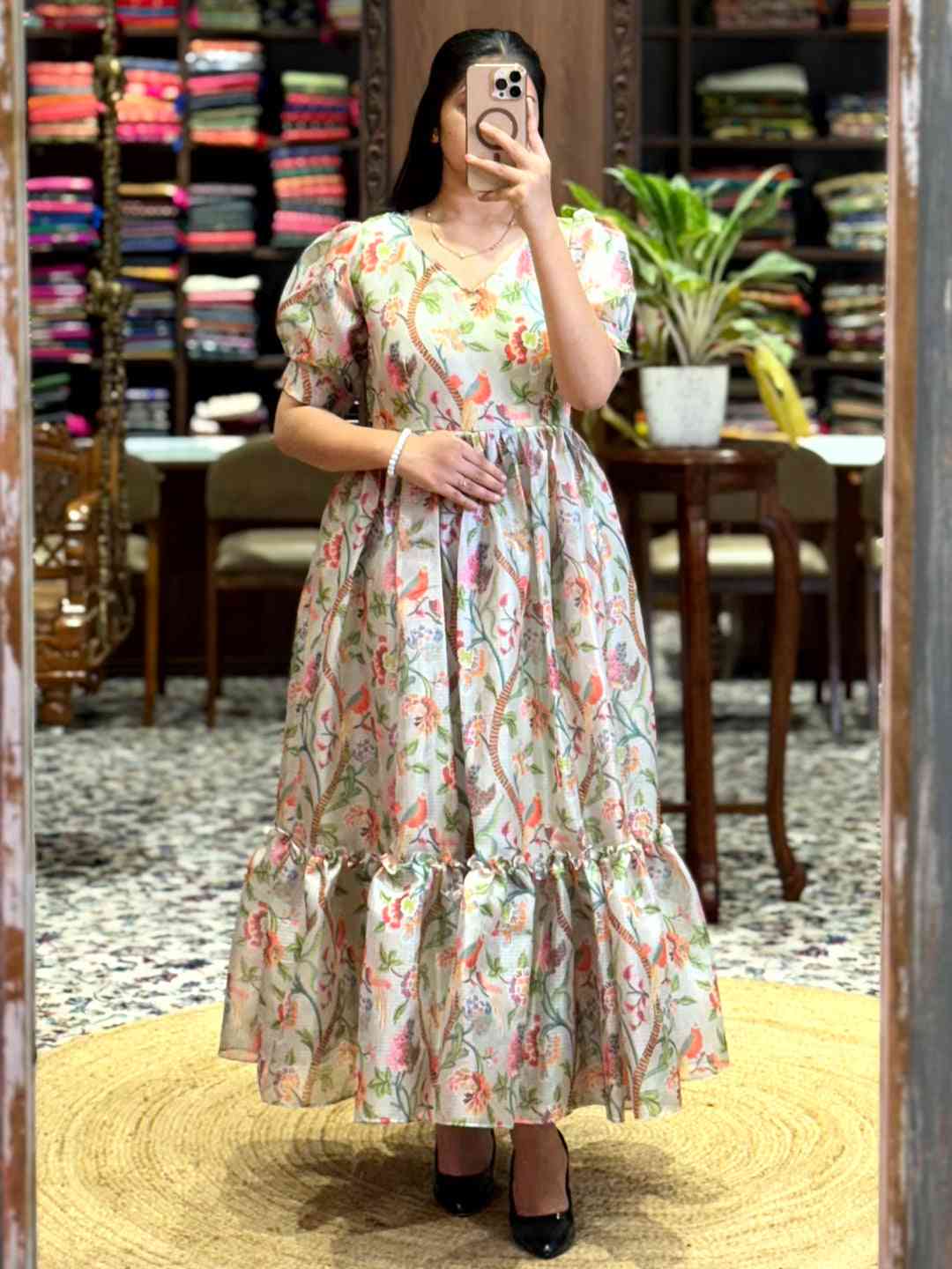 Light Beige Floral Print Midi Dress by My Store