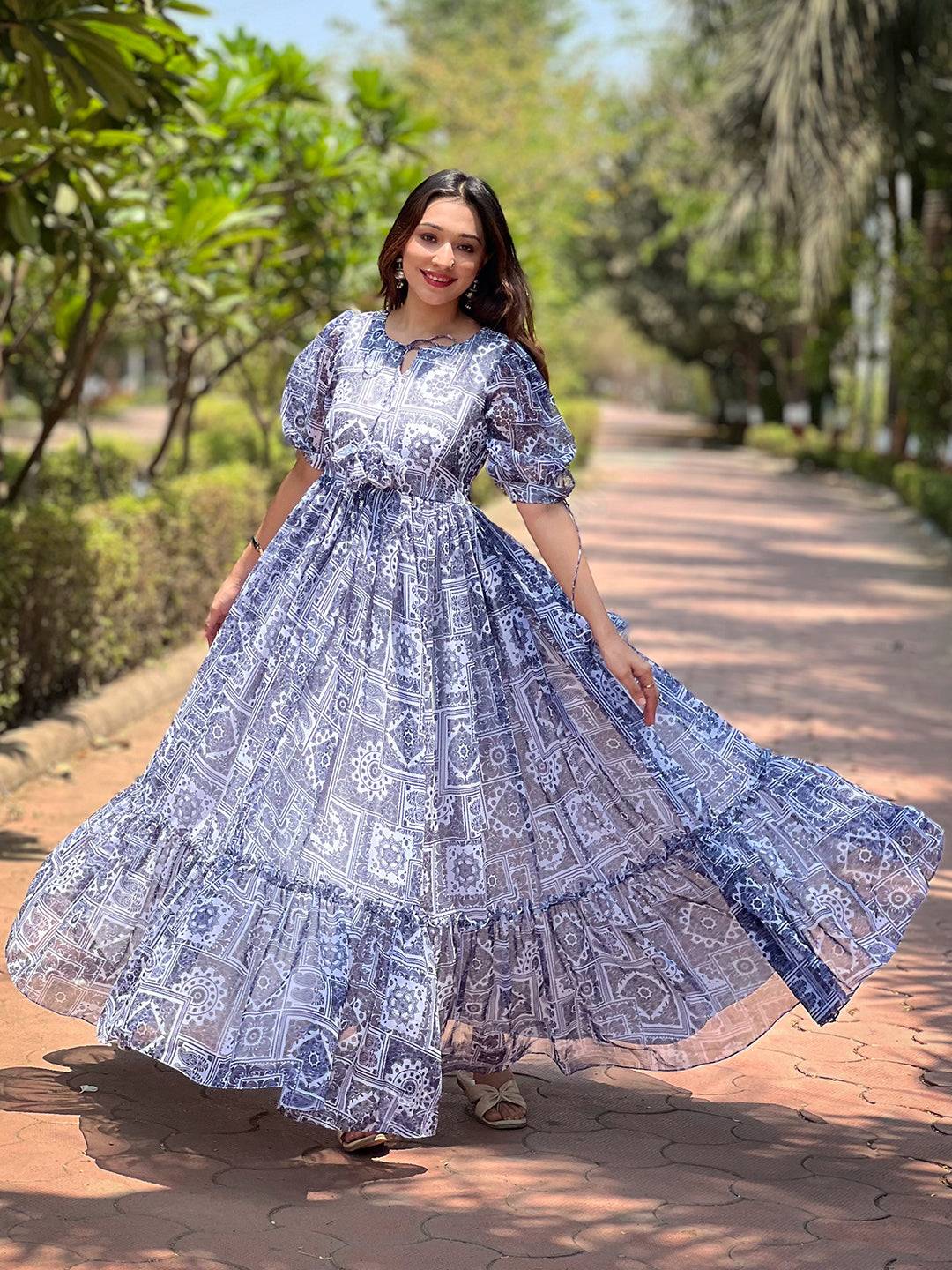 Block Print Three Half Sleeve Dress