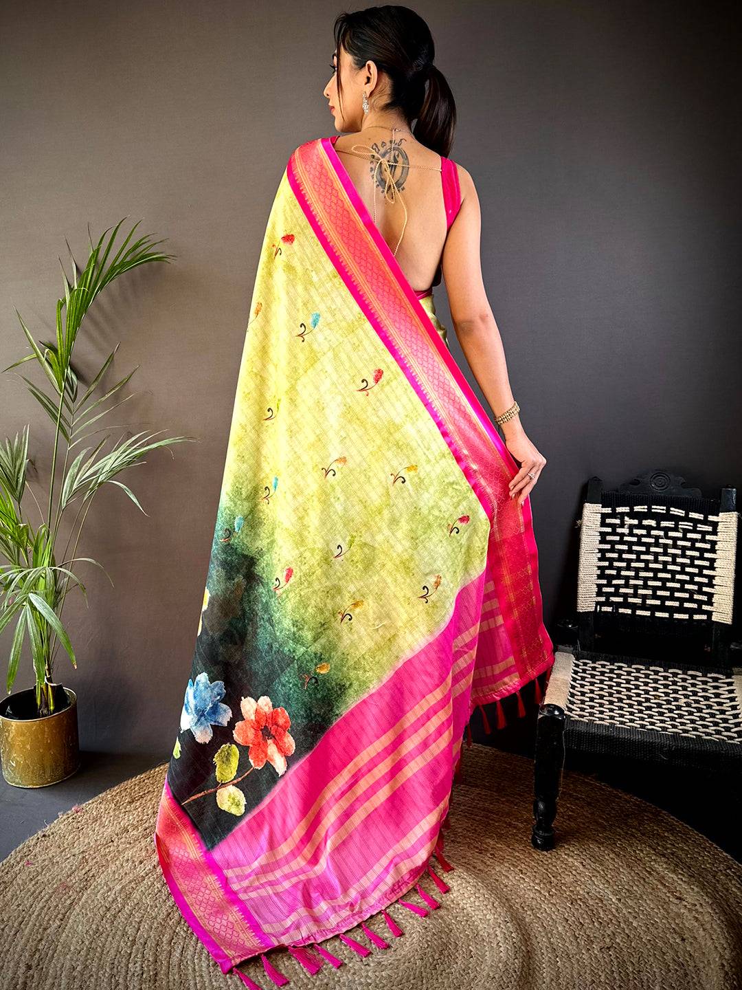Lime Soft Gadwal Uppada Silk Saree by My Store