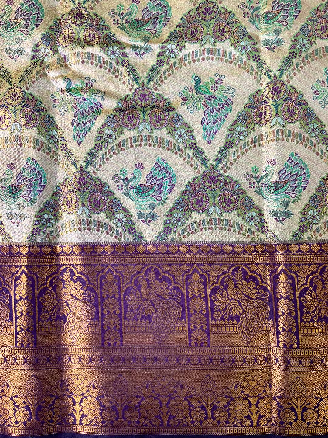 Majestic Purple And Gold Peacock Saree by My Store