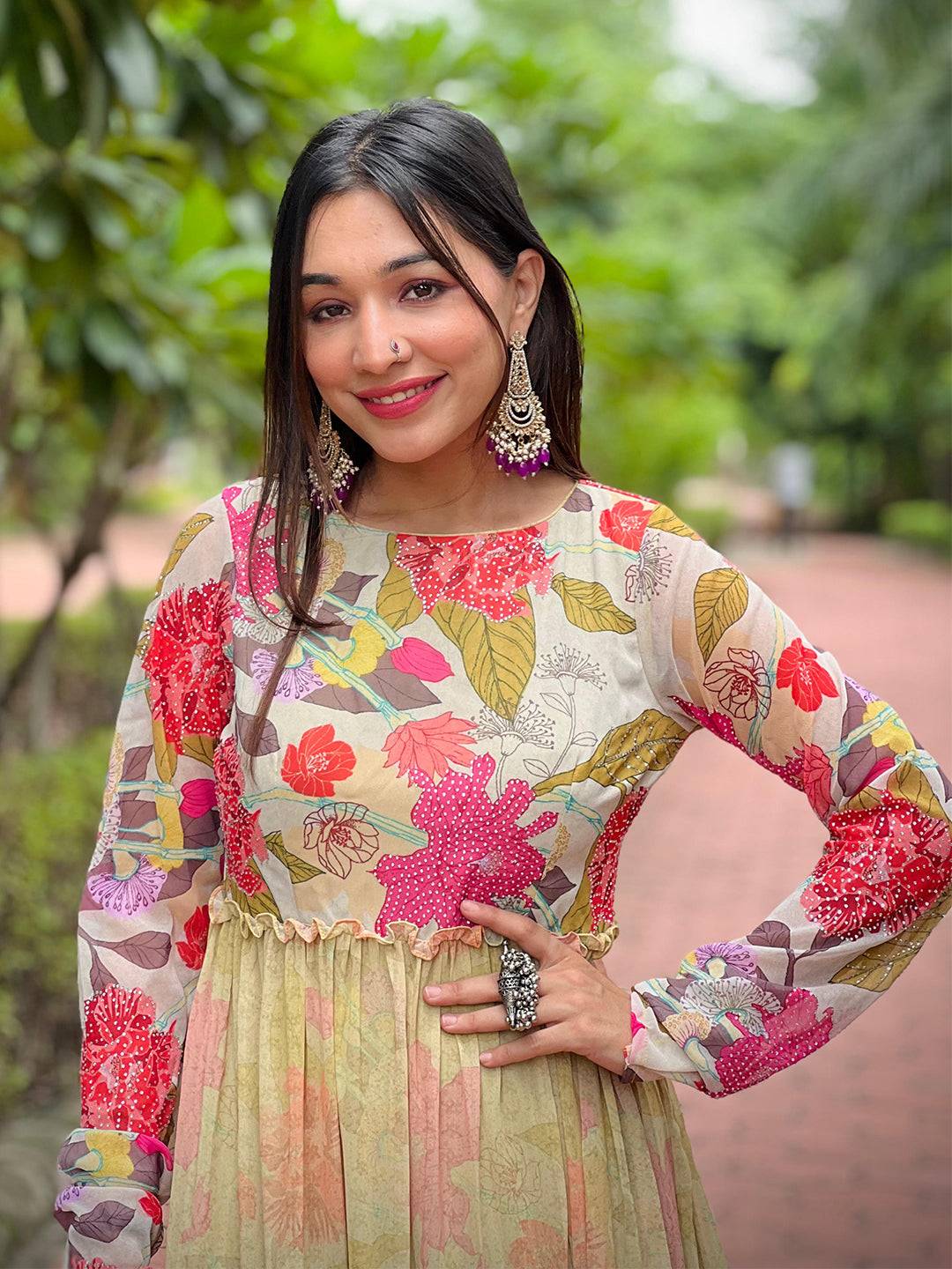 Oyster Floral Swaroski Dress by My Store