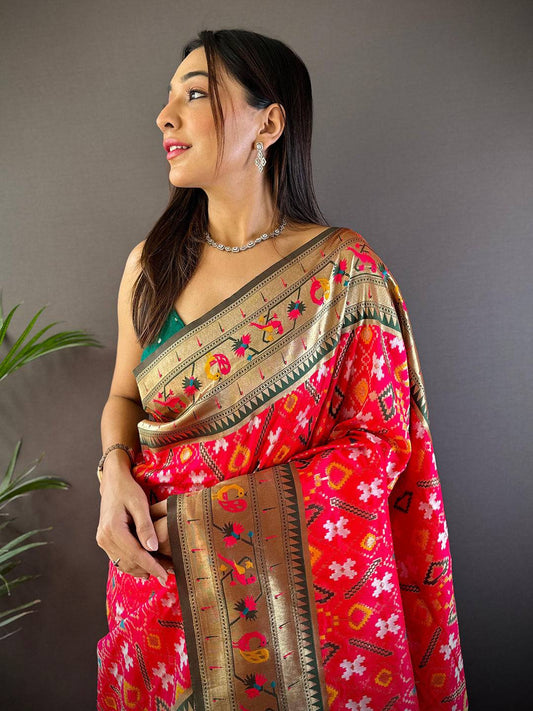 Pink Patola Silk Zari Weaving Saree by My Store