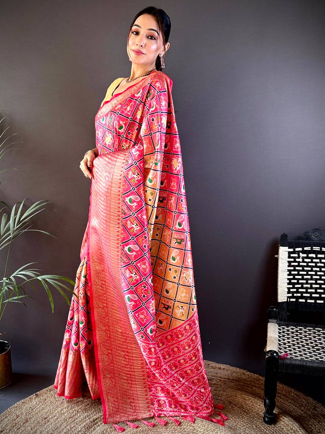 Ombre Peach Soft Silk Patola Print Saree by My Store