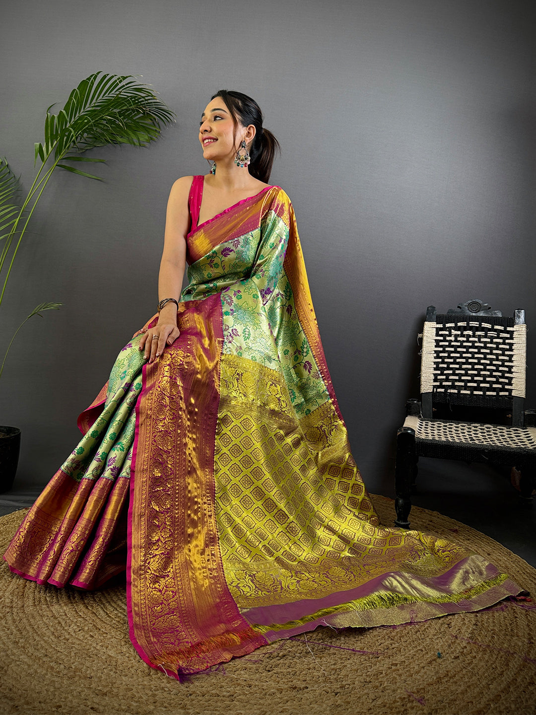 Opulent Green Dharmavaram Silk Saree by My Store