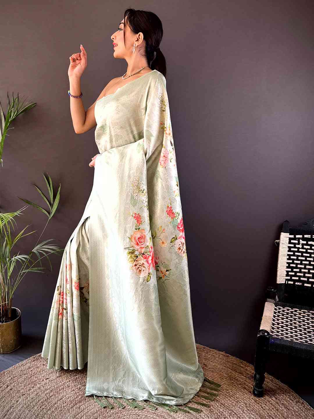 Light Green Kanjivaram Digital Silk Saree by My Store