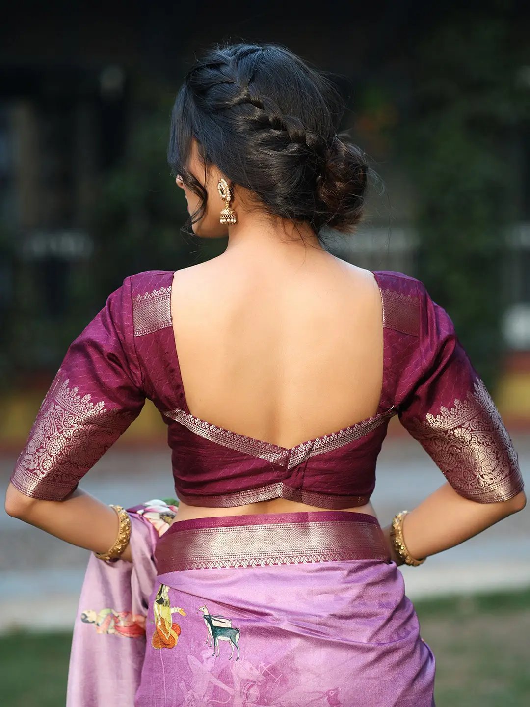 Purple Colour Pure Viscose Dola Silk Floral & Kalamkari Print Saree - Luxe by My Store