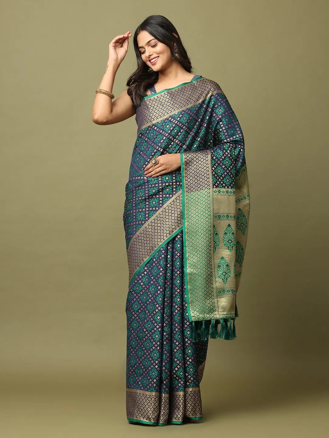 Navy Soft Banarasi Patola Zari Party Wear Saree by My Store