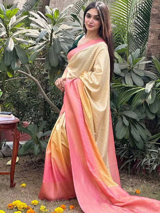 Soft Silk Banarasi Ombre Print Party Wear Saree by My Store